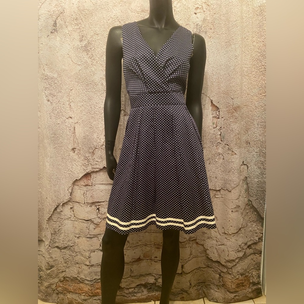 Pink Martini Navy Polka Dot Fit & Flare Dress